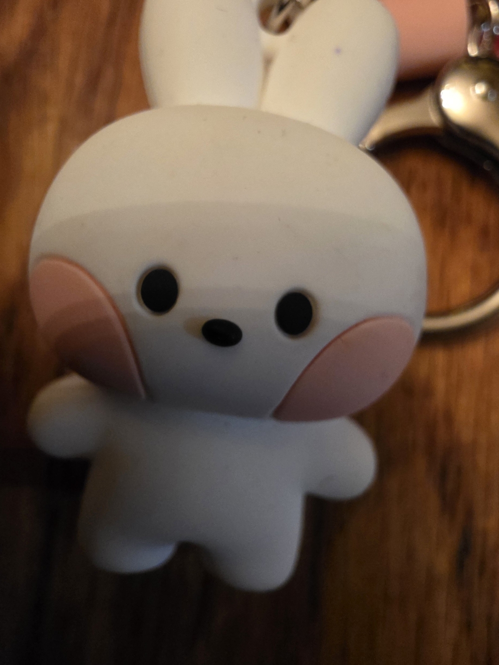 Cute White Bunny Keychain with Pink Cheeks